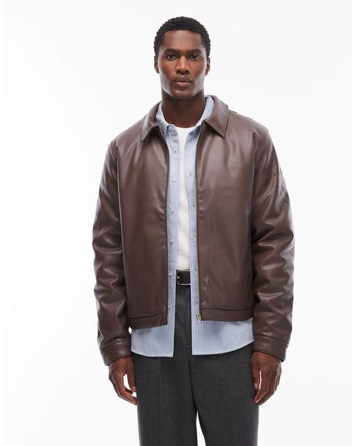 ASOS – harrington-jacke aus kunstleder in Brown für Herren