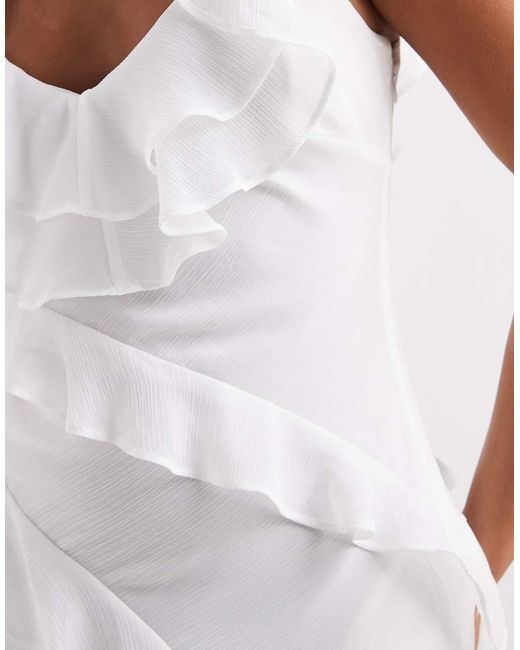 Forever New White Bridal V Neck Sleeveless Ruffle Detail Maxi Dress