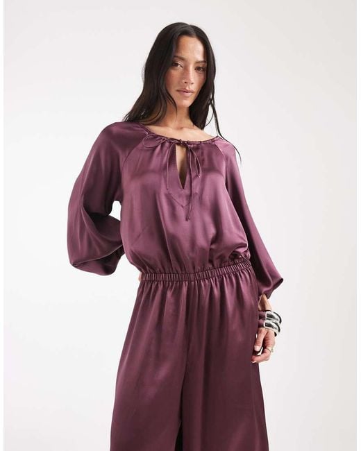 ASOS Red Long Sleeve Satin Jumpsuit