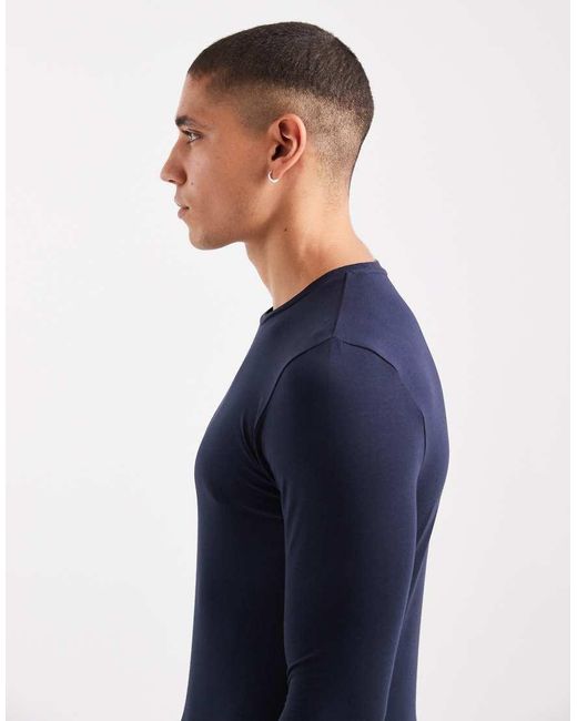 ASOS Blue Essentials 2 Pack Muscle Long Sleeve T-Shirts for men