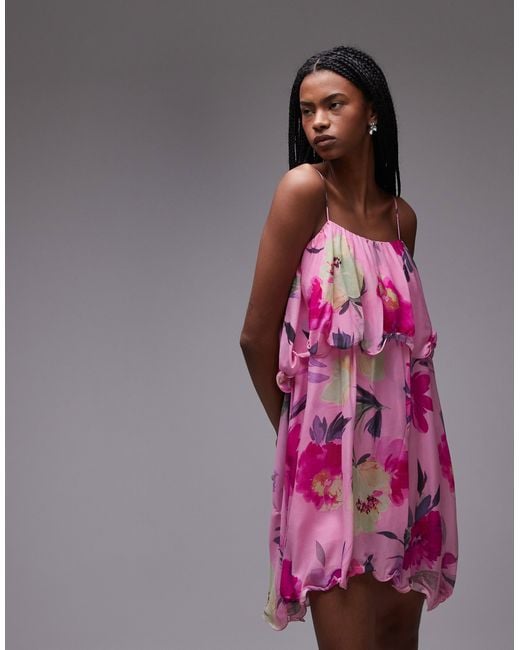 & Other Stories Floaty Chiffon Strappy Mini Dress With Off Shoulder in Pink  | Lyst