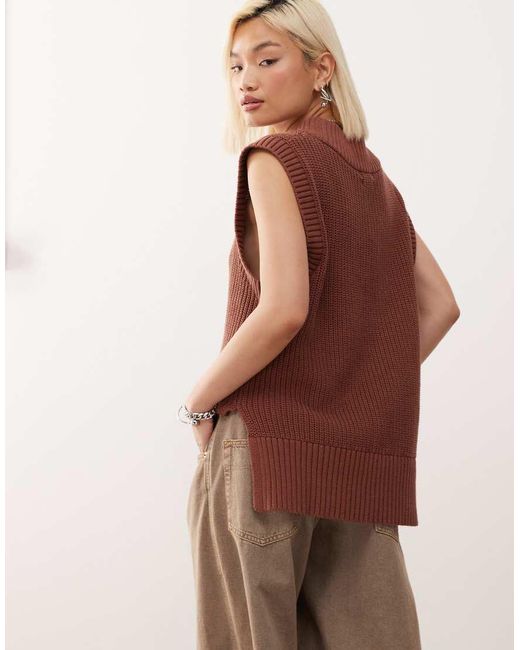 Monki Brown Knitted Varsity Jumper Vest