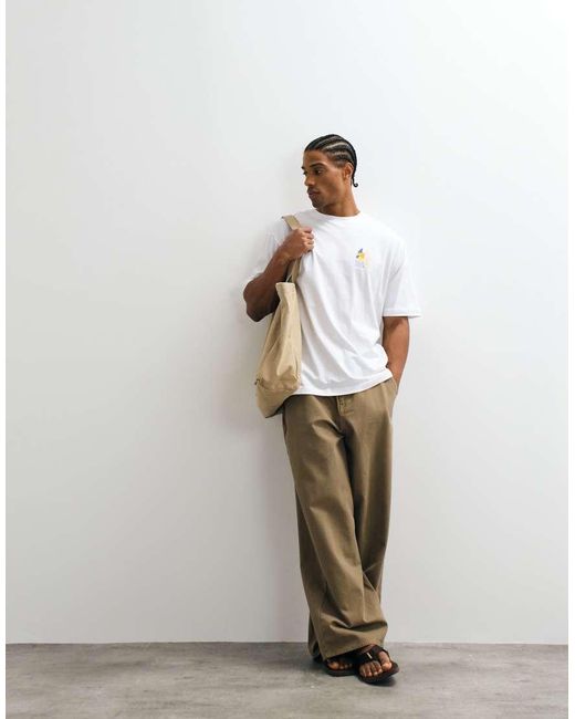 Only & Sons White Oversized Fit T-shirt With Yacht Club Back Print for men