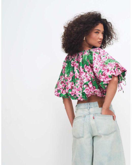 ASOS Multicolor Puff Sleeve Cropped Top
