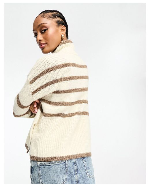 Vero Moda Natural High Neck Oversized Stripe Jumper