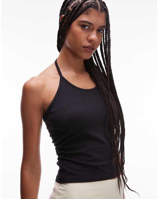 Top Con Cuello Halter De Tirantes Finos De TOPSHOP de color Black