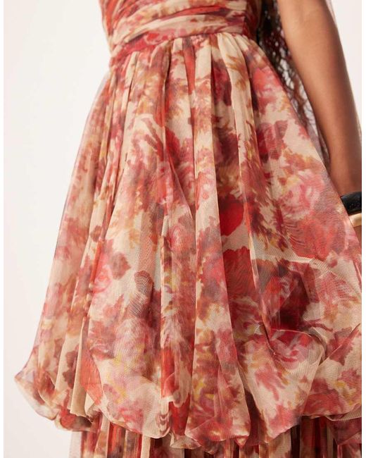 LACE & BEADS Maxi Jurk Van Tule Met Stroken En Sjaal in het Red