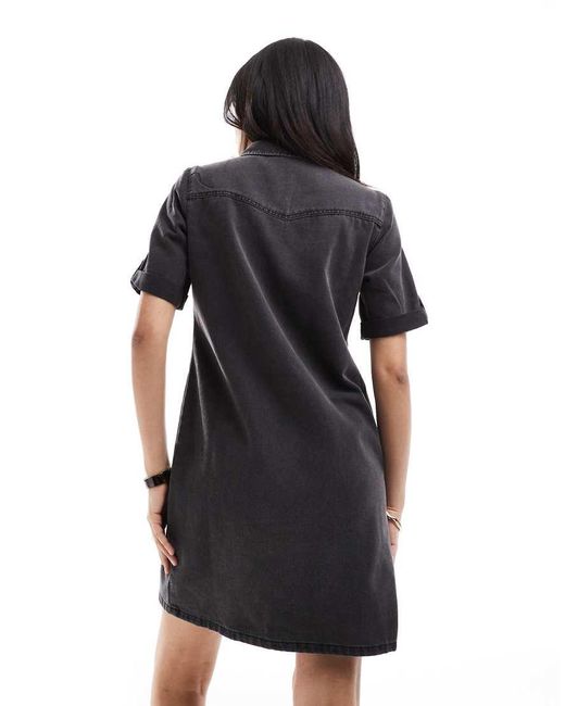 Vero Moda Black Short Sleeved Denim Mini Dress