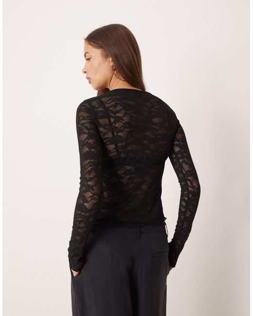 Gina Tricot Black – asymmetrisches, langärmliges spitzen-oberteil