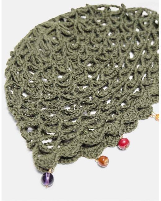 Stradivarius Green Rhinestone Skull Cap