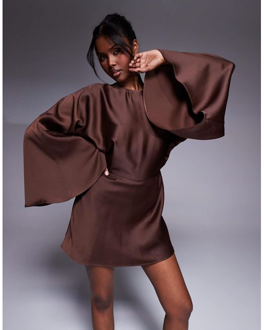 ASOS Brown Structured Batwing Playsuit With Skort Detail