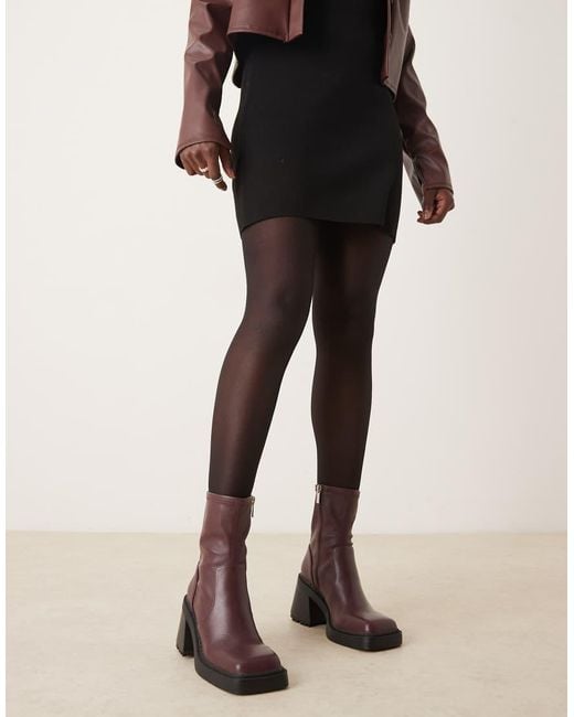 ASOS Brown Wide Fit Reign Square Toe Mid-heel Platform Boots