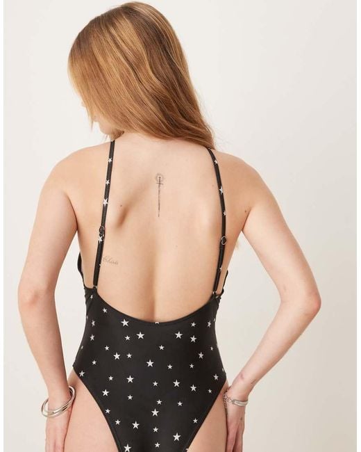 Costume Da Bagno Intero Nero Con Stelle Scintillanti di OOSC in Black