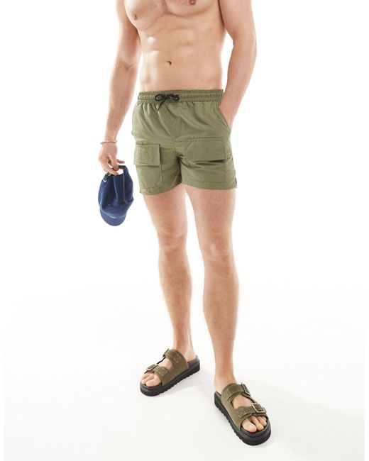 Another Influence Green Cargo Swim Shorts for men