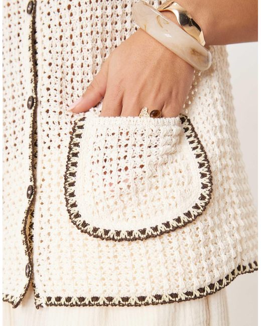 ASOS Natural Knitted Tank With Patch Pockets And Blanket Stitch
