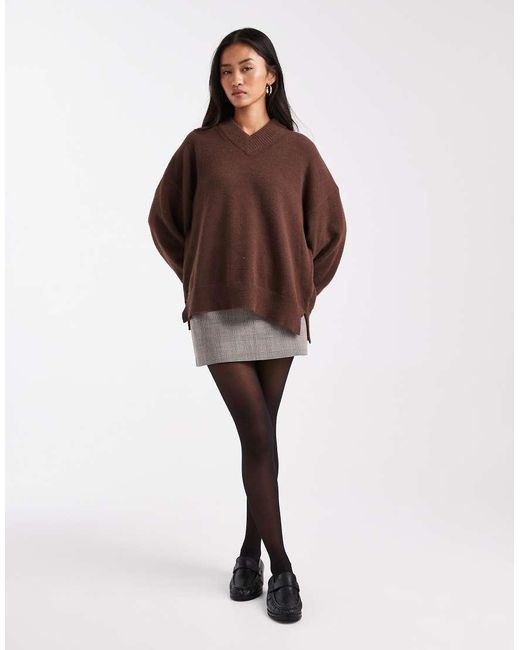 ASOS Brown Oversized Super Soft V Neck Jumper