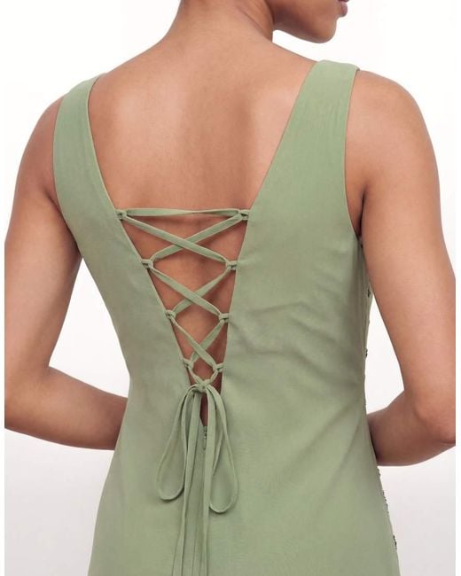 Maya Green Flower Embellished Tie Back Midaxi Slip Dress