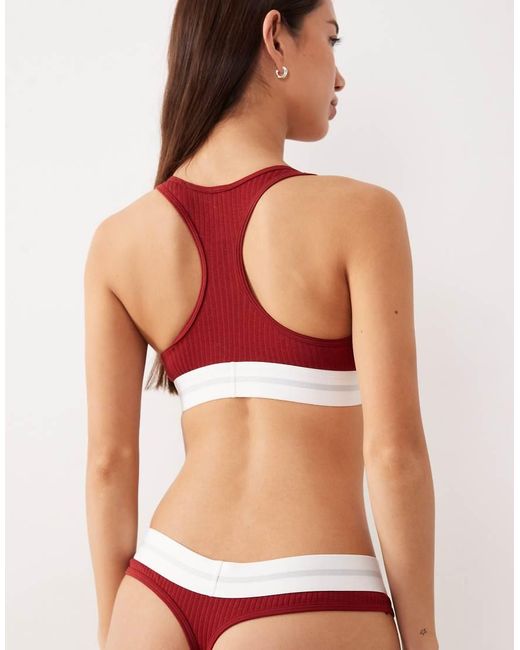 Calvin Klein Red Cotton Modal Rib Thong