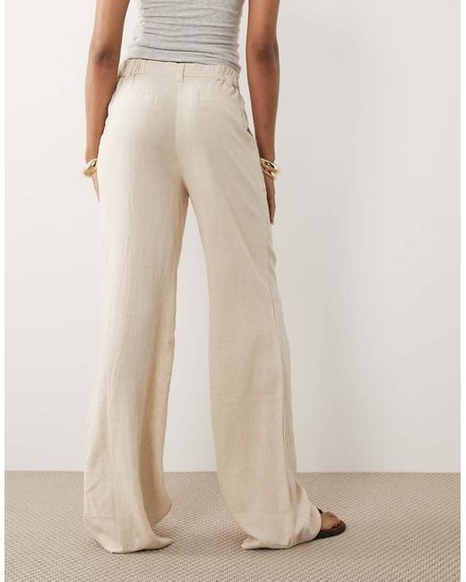 ASOS Natural Asos Design Tall Wide Leg Linen Blend Pants With Pleat Detail