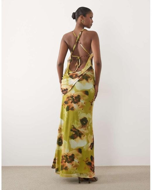 ASOS Metallic Halter Neck Draped Detail Slinky Maxi Dress