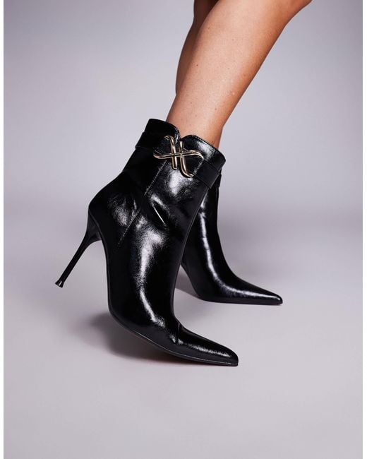 River Island Black Heeled Ankle Boots With Metal Hardware