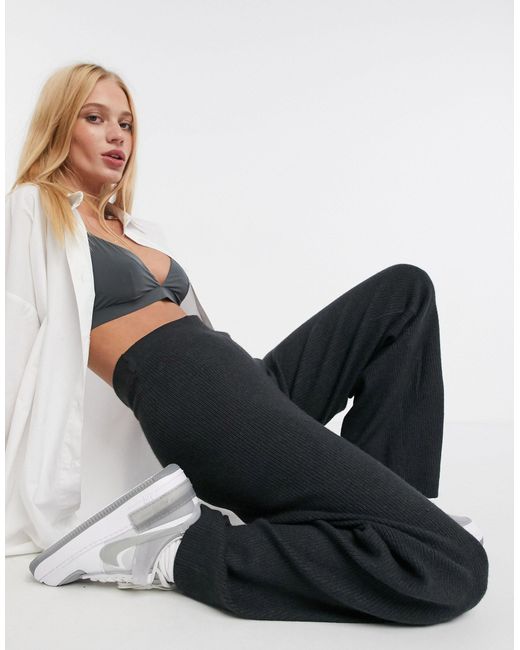 Vero Denim Knitted Wide Leg Trousers in Grey (Grey) - Lyst