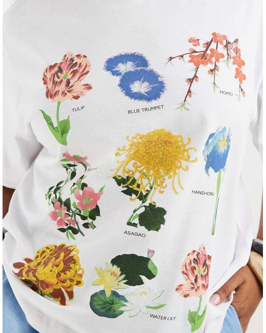 ASOS White Asos Design Curve Oversized T-Shirt With Vintage Flower Illustration Graphic