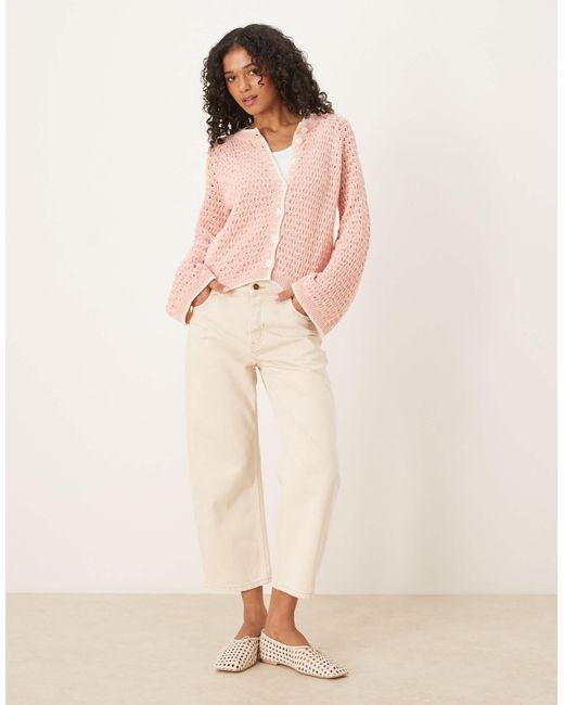 ASOS Pink Crochet Stitch Cardigan With Blanket Stitch