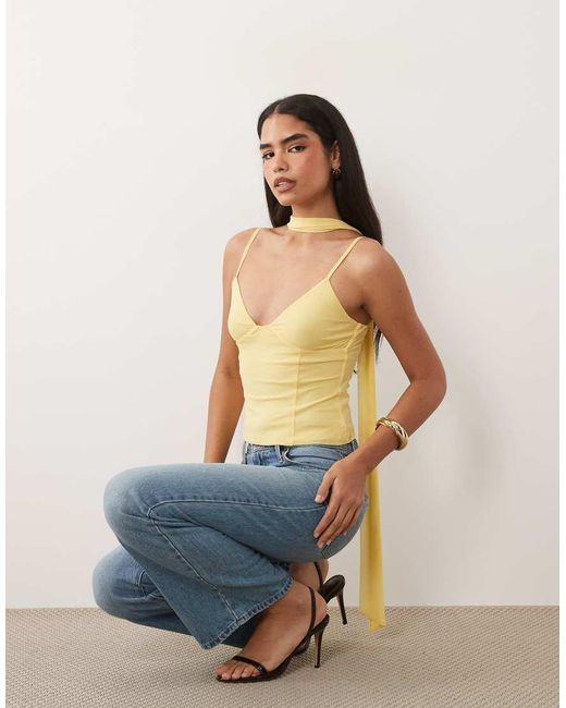 ASOS Yellow Mesh Cami Top With Scarf Detail