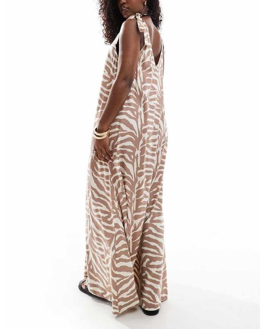 ASOS Natural Maxi Beach Dress With Tie Shoulder Detail