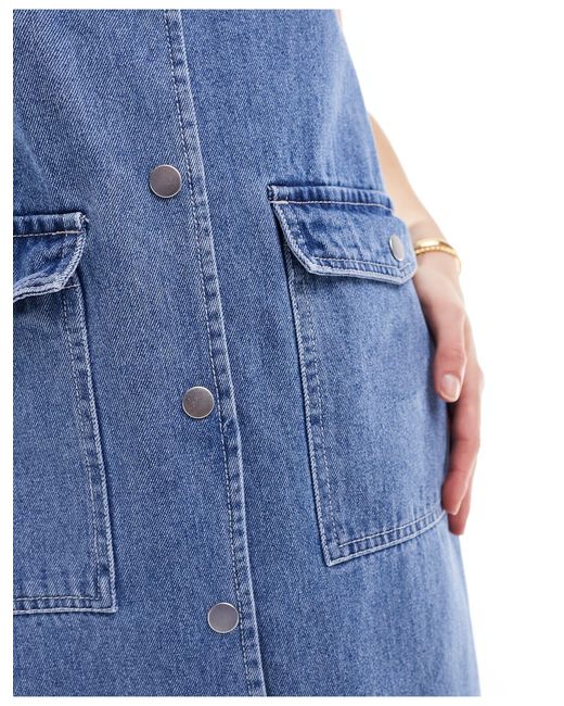 Robe longue sans manches en jean à boutonnage Vero Moda en coloris Blue