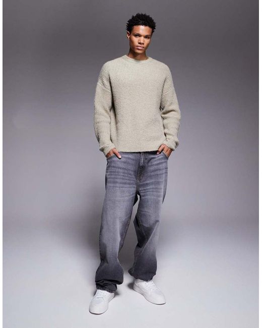 ASOS Gray Relaxed Knitted Crew Neck Jumper for men