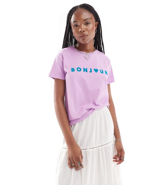 French Connection Purple Bonjour Jersey T-shirt