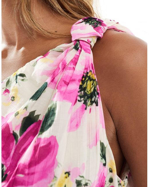 Abercrombie & Fitch Pink – one-shoulder-oberteil mit blumen-print und crinkle-optik, kombiteil