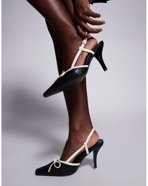 Public Desire Brown Alchemy Laser Cute Sling Back Heels With Bow