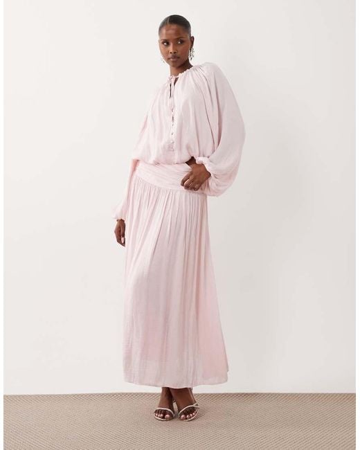 Gina Tricot Pink Dropped Waist Pleated Maxi Skirt