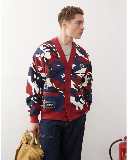 Aape By A Bathing Ape Red Aape By A Bathing Ape Universe Cardigan for men