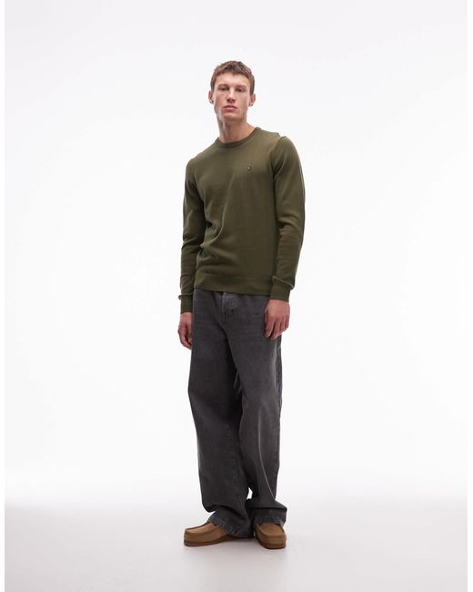 Tommy Hilfiger – basic-pullover aus baumwolle in Green für Herren