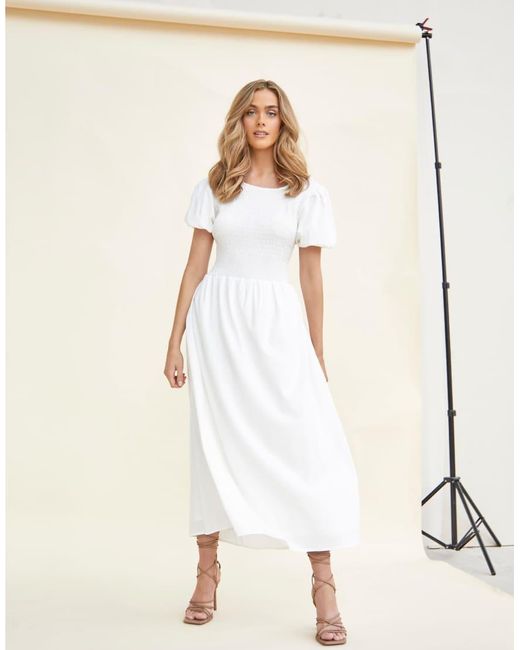 Glamorous Natural Lace Up Back Midi Dress