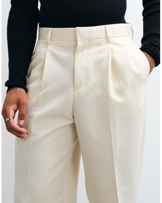 ASOS White Smart Pleated Relaxed Tapered Trousers for men