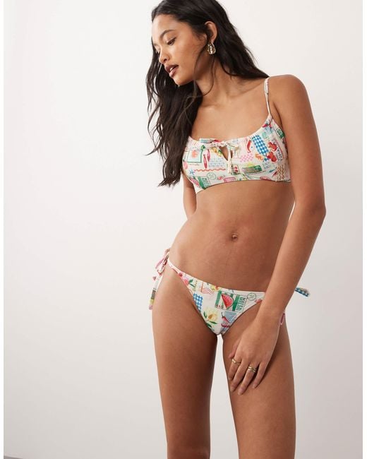 Accessorize Brown Postcard Print Tieside Bikini Bottom
