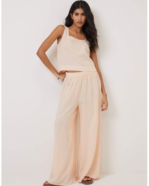 Nobody's Child Natural Linen-Blend Wide Leg Trousers Co-Ord