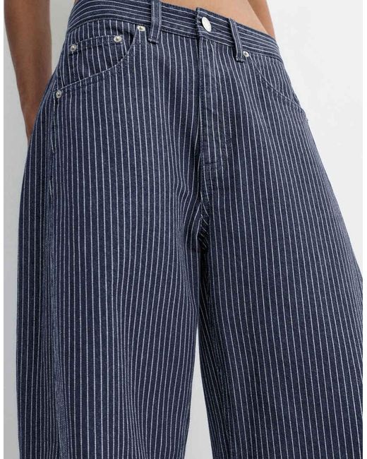 Pull&Bear Blue Striped Balloon Jeans With Seams