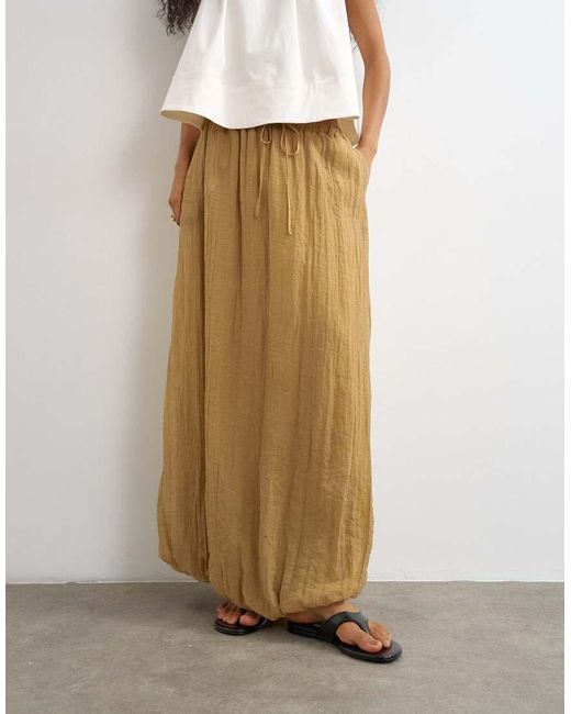 TOPSHOP Natural Tie Detail Crinkle Bubble Hem Maxi Skirt