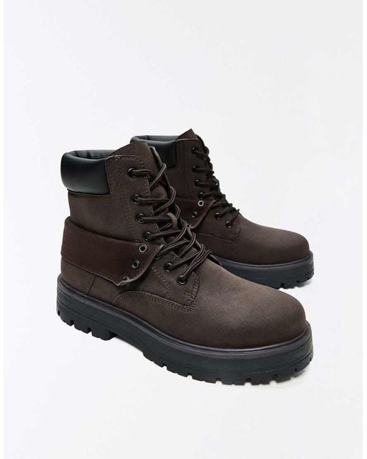 Bershka White Lace-up Worker Ankle Boots for men