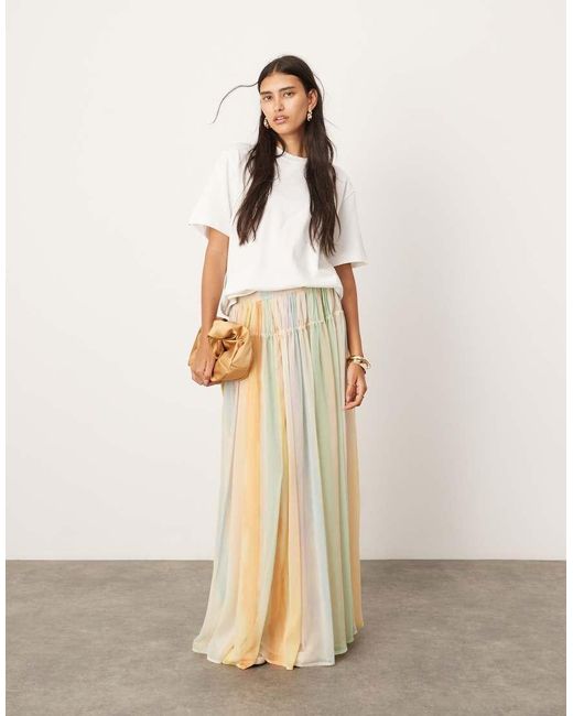 ASOS Natural Tiered Maxi Skirt With Tie Waist