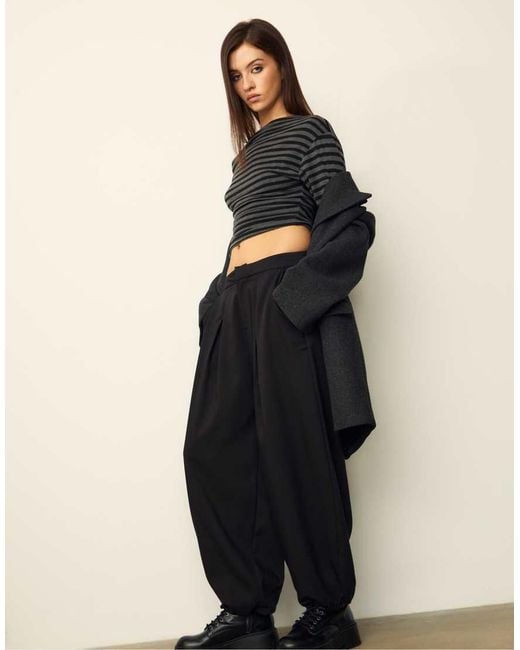 Stradivarius Blue Smart Balloon Fit Trousers With Darts