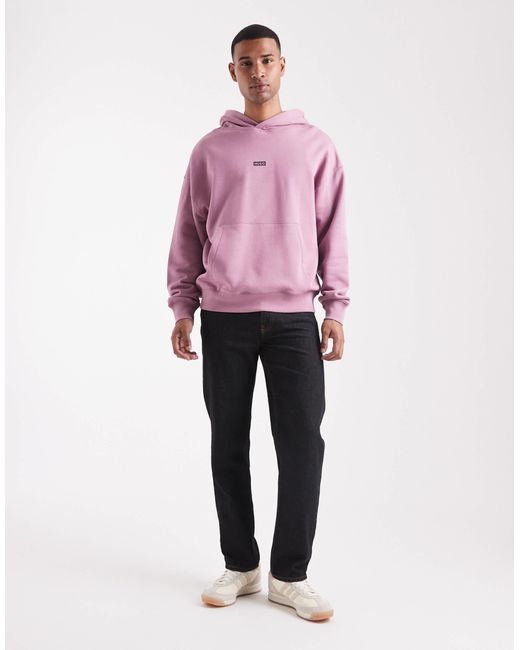 HUGO Pink Nazardo Tonal Central And Back Logo Loose Fit Hoodie for men