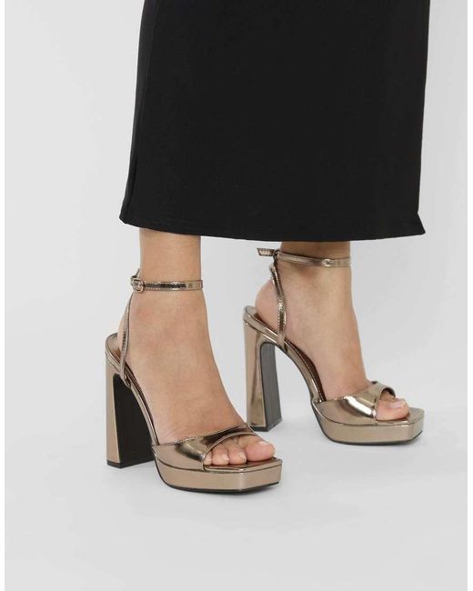 Public Desire Brown Resist Metallic Peep Toe Barley There Platform Heels