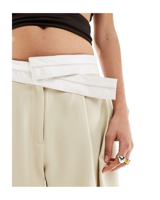 Lioness Natural Low Rise Tailored Contrast Waistband Trousers